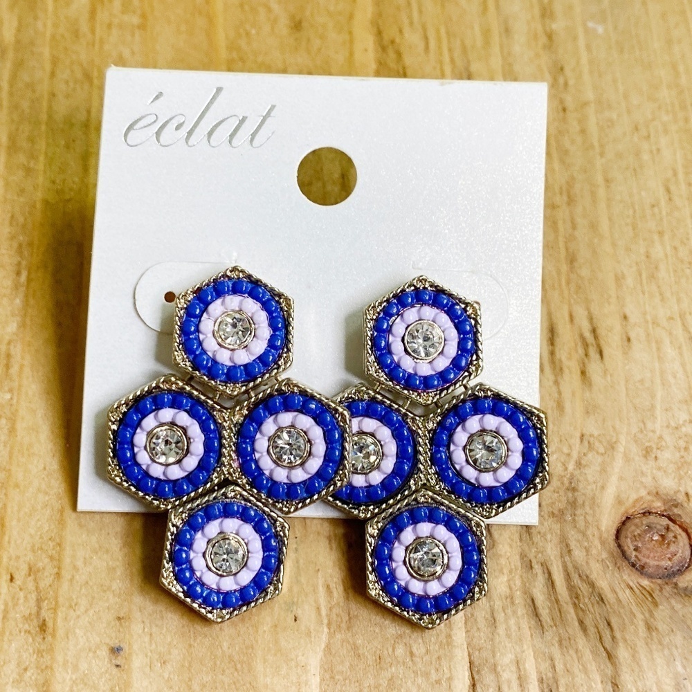 éclat Mosaic Earrings Swarvoski‎ Pierced Medallions Beads Gold Trimmed
